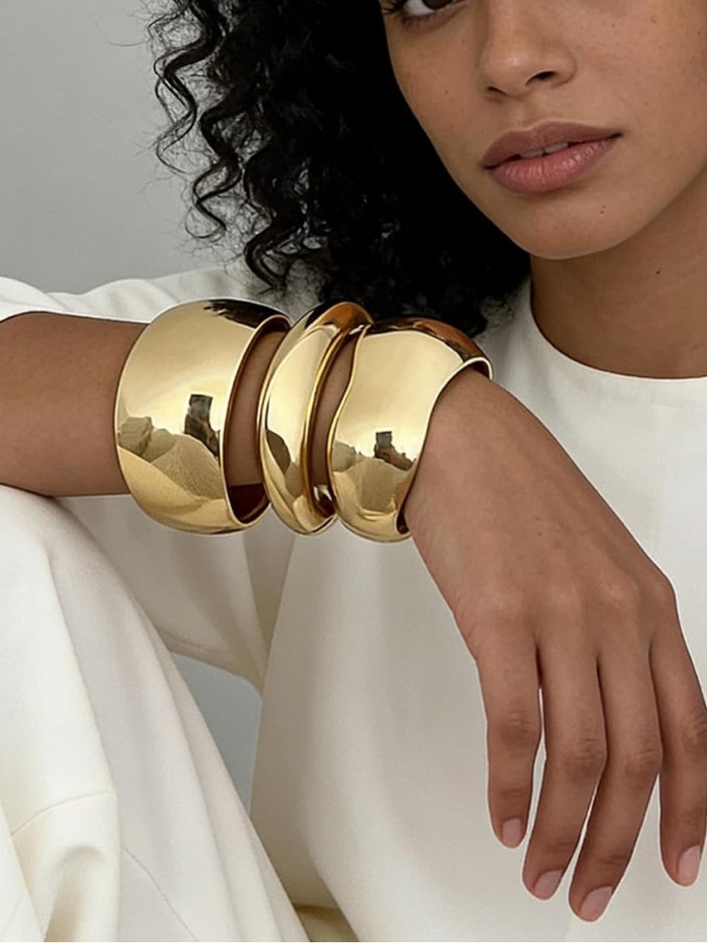 14K Gold Plated Statement Bangle Cuff Bracelets - Designer Style
